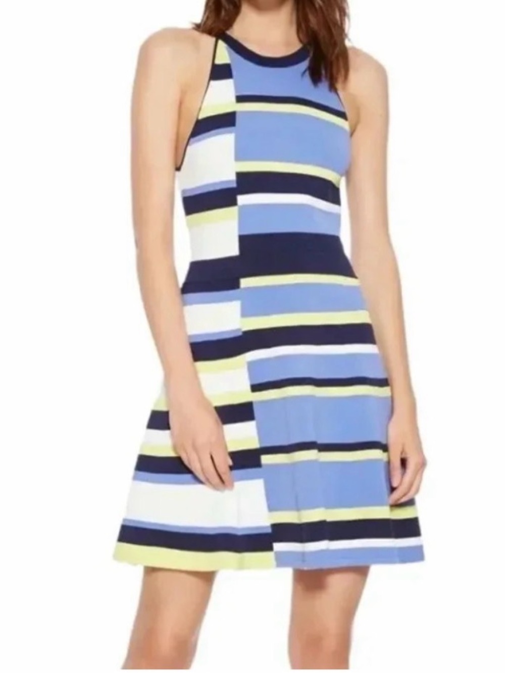 Parker Colorblock Halter Dress in Blue, Navy & Yellow